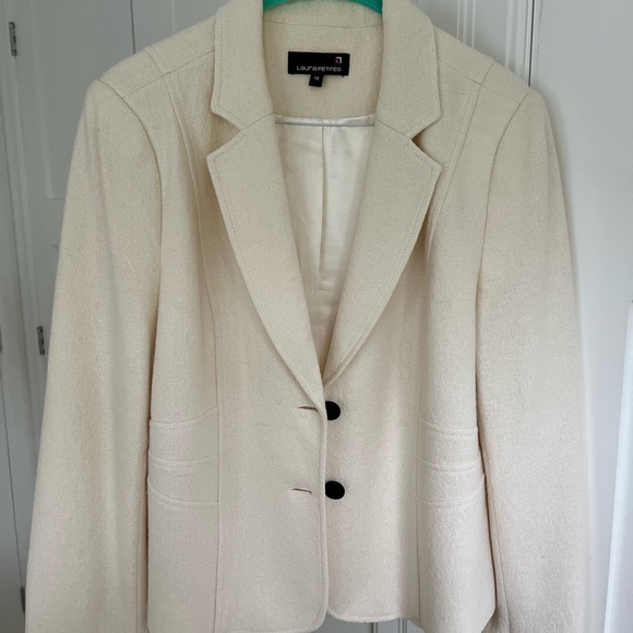Laura Petites wool blend blazer, EUC, size 16P, cream/winter white - Picture 2 of 7